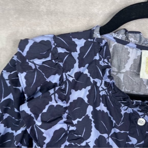 Sail To Sable Autumn Leaf Ruffle Bib Blouse In Blue Women's Size XL - Picture 3 of 6